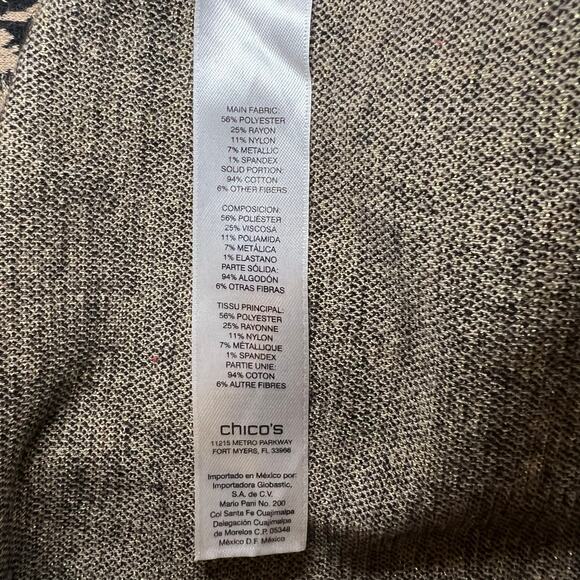 Chico’s Zenergy Size 2 Large Leopard Print Gold Sweater Pullover 3/4 Sleeve - Picture 9 of 9